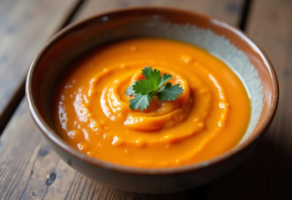 Delicious crema de zanahoria y patata served in a bowl, perfect for a light meal.