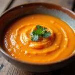Delicious crema de zanahoria y patata served in a bowl, perfect for a light meal.