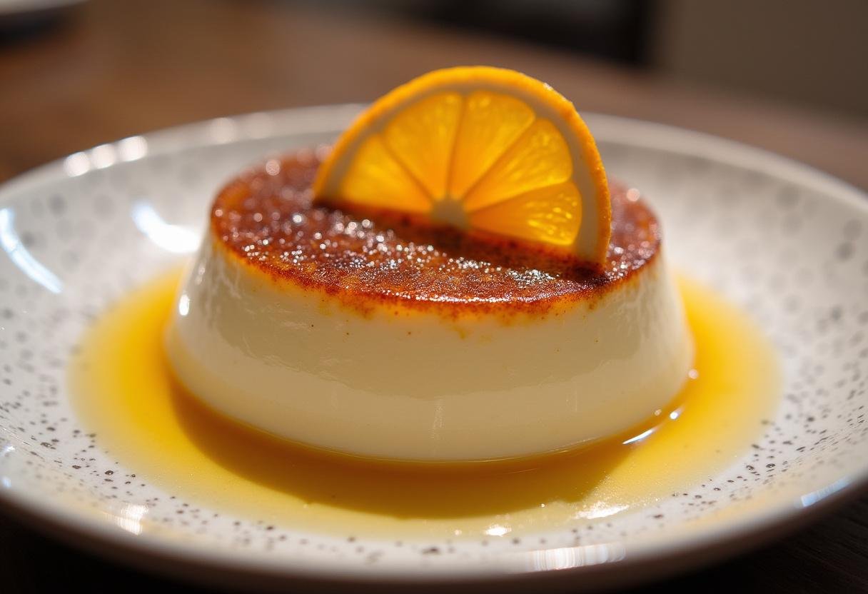 Deliciosa creme catalane con una costra de caramelo, ideal como un postre elegante.