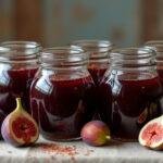 Finished higo tinto jars displayed with fresh higos tintos for a home-made touch.
