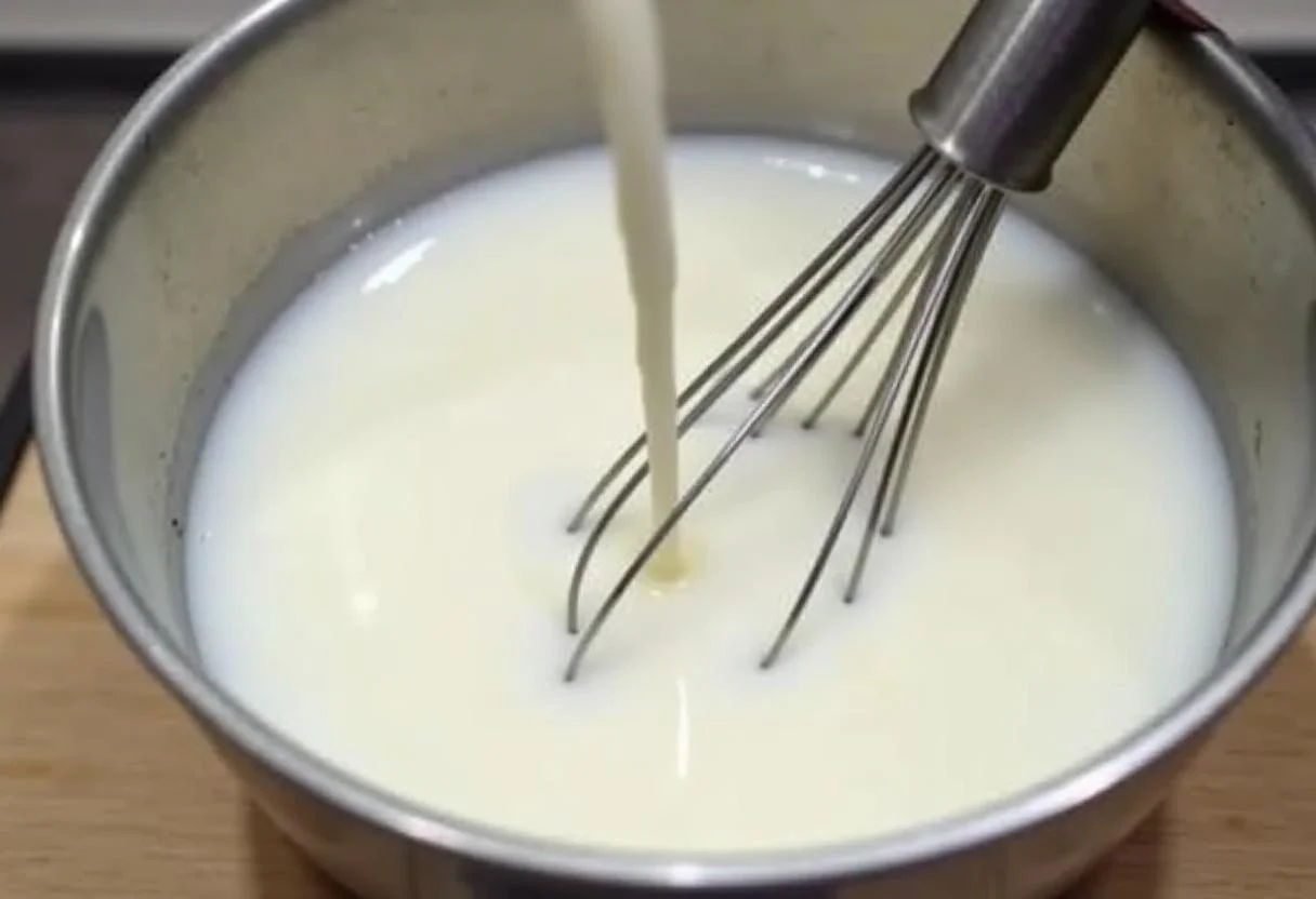 Dissolviendo el polvo de enzima en leche para hacer leche hidrolizada casera.