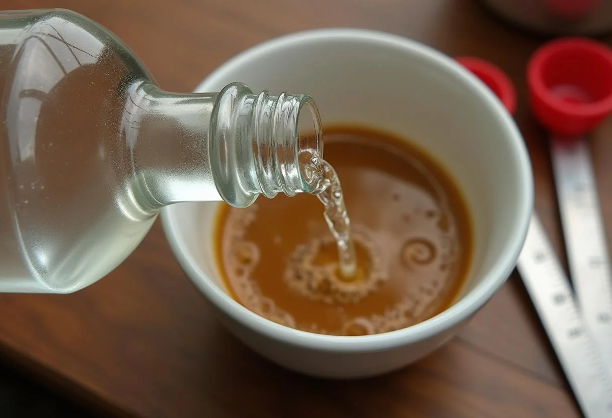 Agregando vodka al café para hacer licor de café casero.