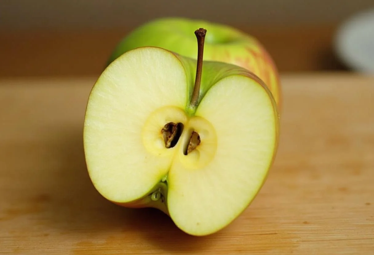 Manzana verde Granny Smith cortada en rodajas para la receta de manzana verde.