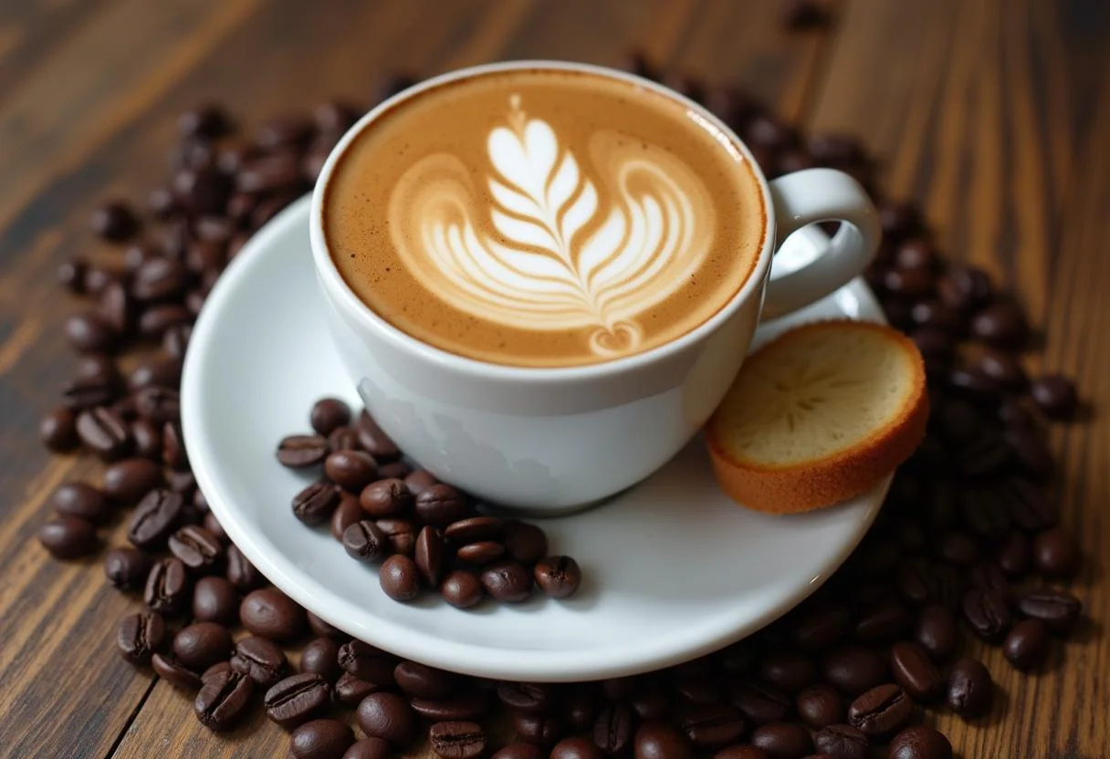 Taza de café gourmet bien presentada, ideal para disfrutar de marcas de cafe.