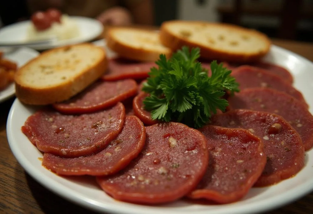 Sliced morcilla de leon on a platter, showcasing the traditional dish ready to enjoy.