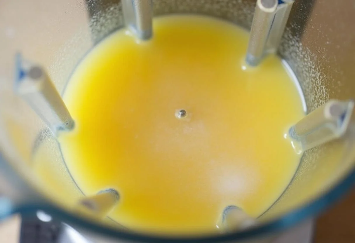 Mezcla de jugo de limón y azúcar en el Thermomix para hacer mousse de limón thermomix.