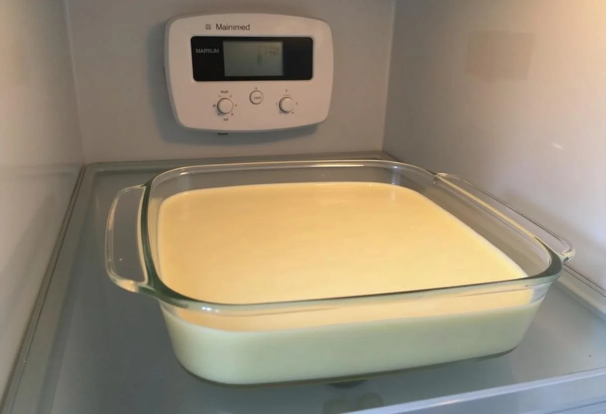 Plato de mousse de limón thermomix en el refrigerador para enfriar.