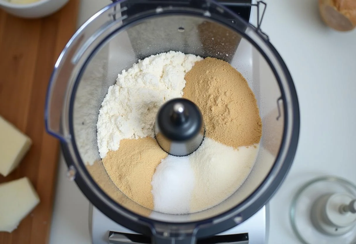 Ingredientes en Thermomix para pan thermomix esponjoso: harina, levadura, azúcar y sal.