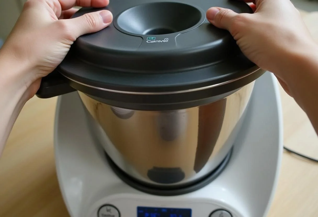 Mezclando los ingredientes en el Thermomix para hacer pan thermomix esponjoso.