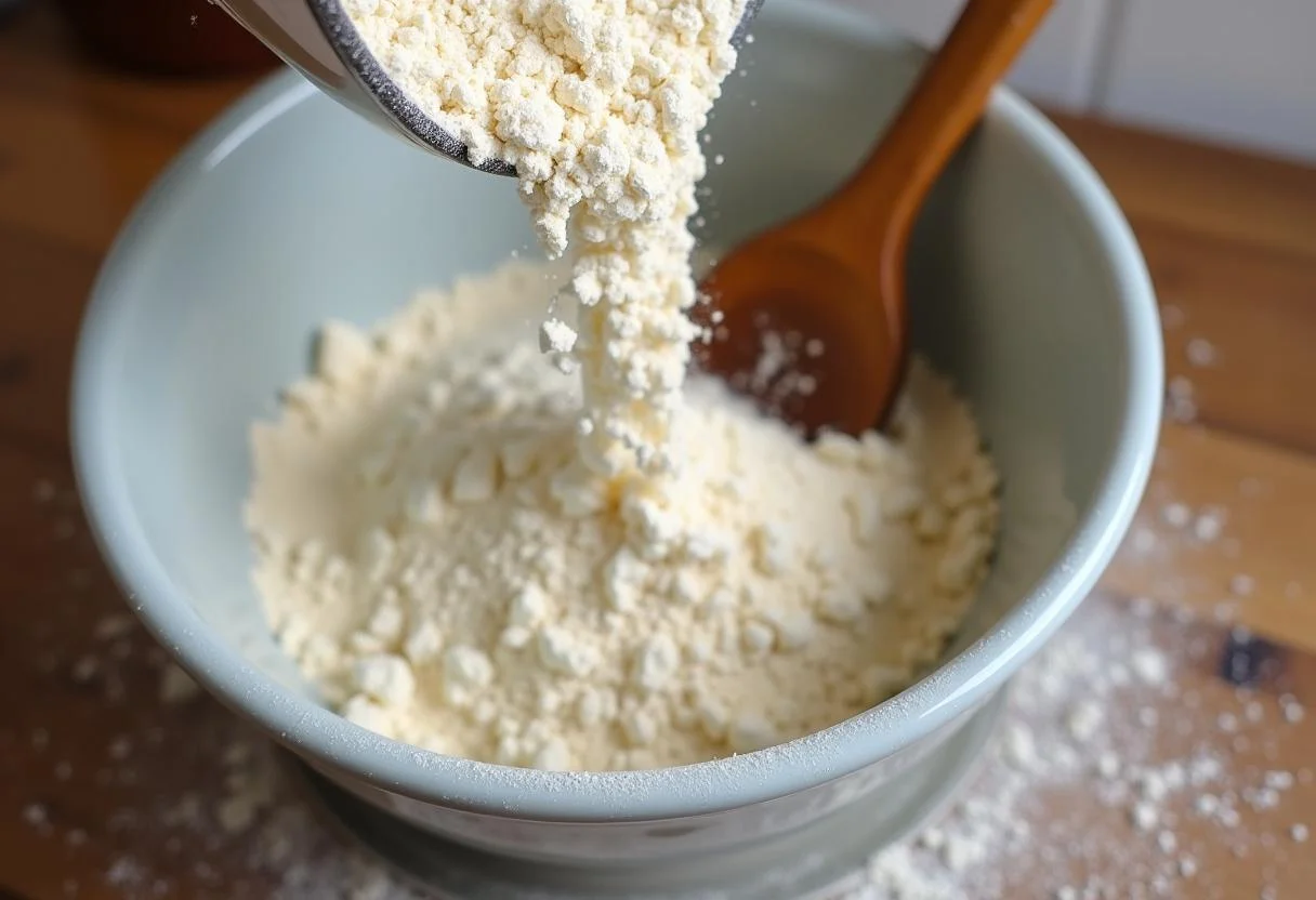 Preparando los ingredientes para el pan de centeno integral, con enfoque en la harina de centeno integral.