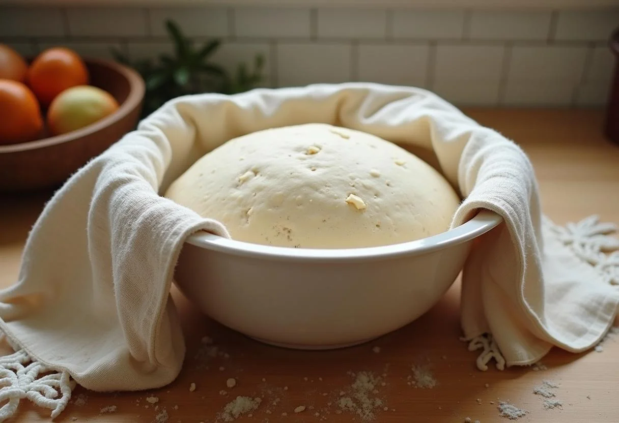 Masa subiendo para el pan de centeno integral, un paso importante en la elaboración del pan.