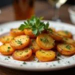 Delicious homemade patata agria served with a dipping sauce, perfect for any meal.