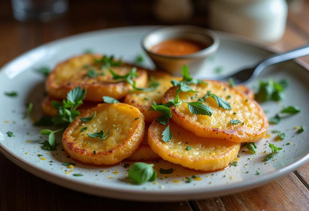 Deliciosa patata agria casera servida con una salsa, perfecta para cualquier comida.