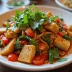 Final dish of pimienta de Sichuan recipe beautifully plated with colorful ingredients.