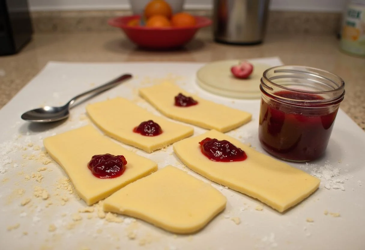 Mermelada de frutas que se agrega a la masa para los pop tarts, ilustrando la preparación de la tarta casera.