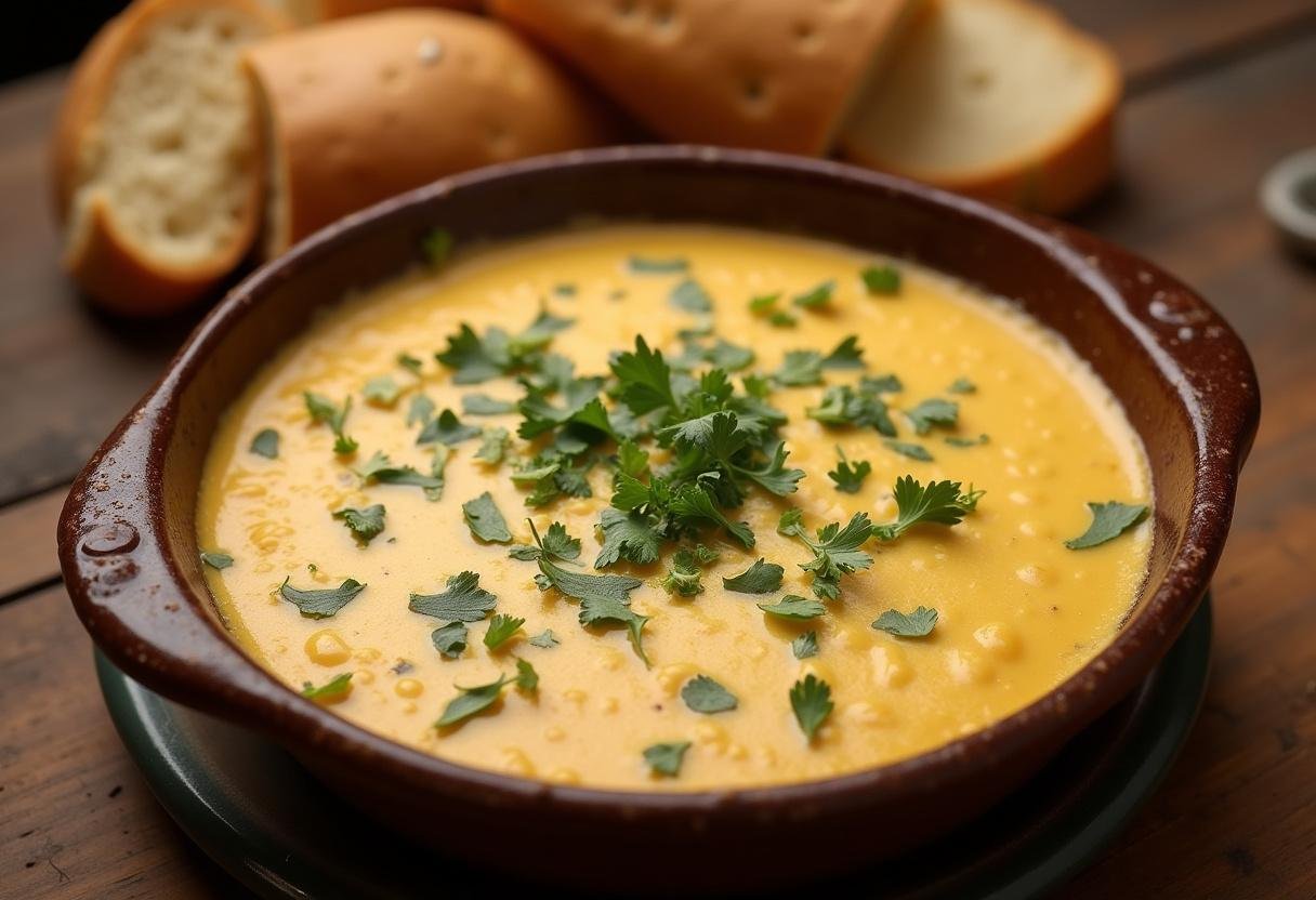 Queso ArzĂşa cremoso servido con pan, ideal para compartir con amigos.