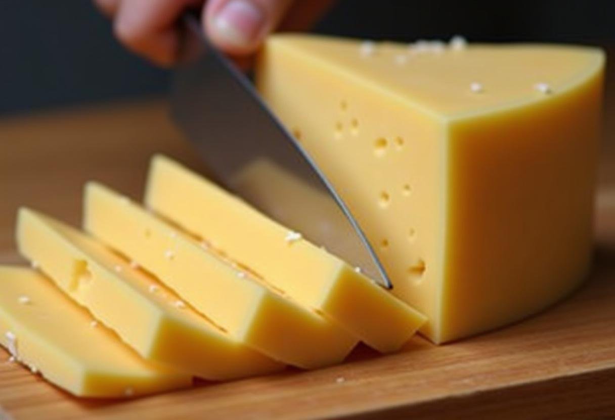 Queso ArzĂşa Ulloa siendo loncheado para una receta de queso arzĂşa cremoso.