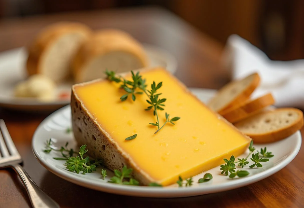 Queso Gamonal Asturiano terminado, servido con hierbas y pan, ideal para entusiastas del queso.