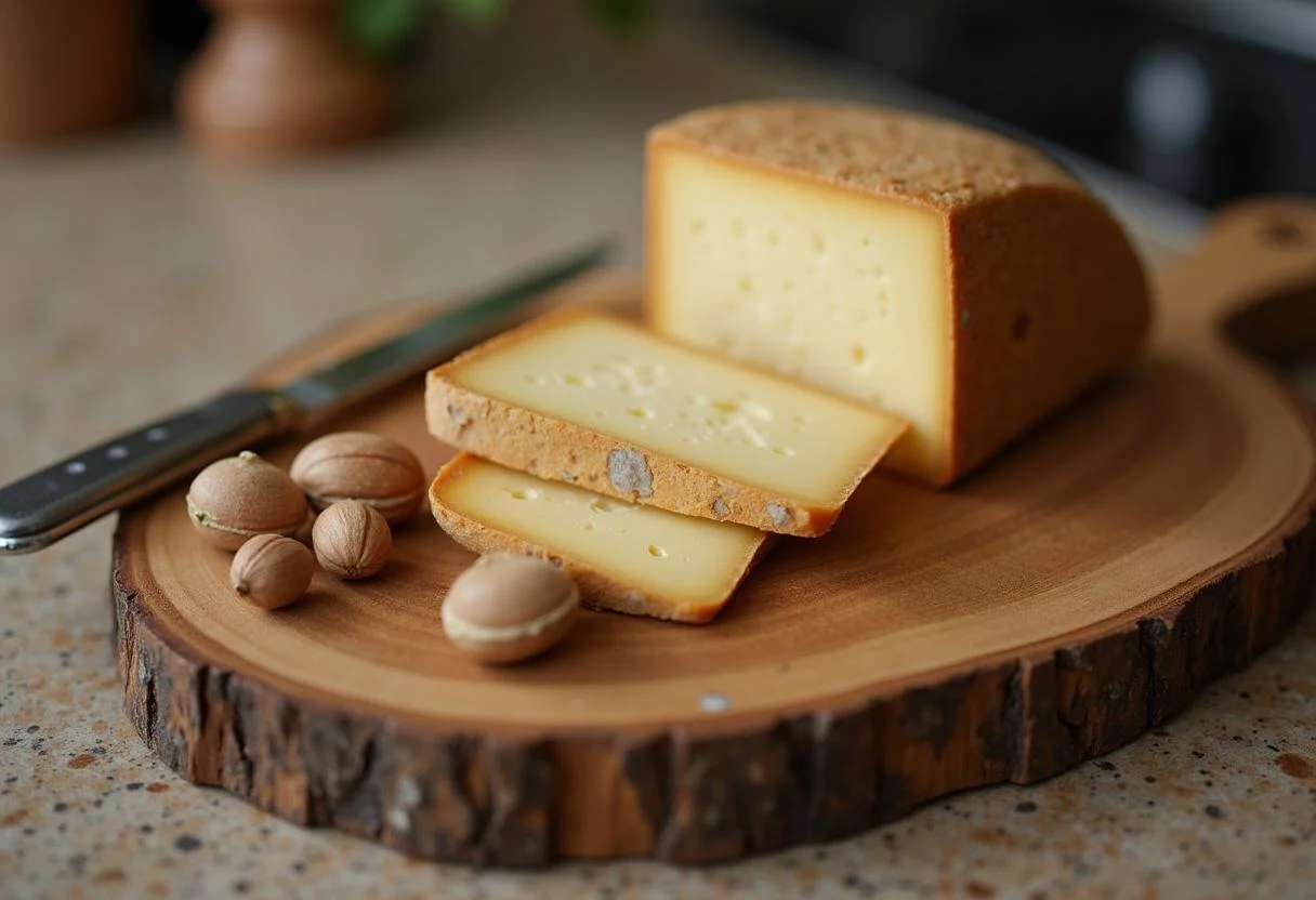 Queso Gamonal Asturiano presentado en una tabla de madera, mostrando su textura y sabor para los amantes del queso.