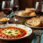 Complete queso italiano dining experience with cheese, bread, and red wine for an authentic Italian meal.