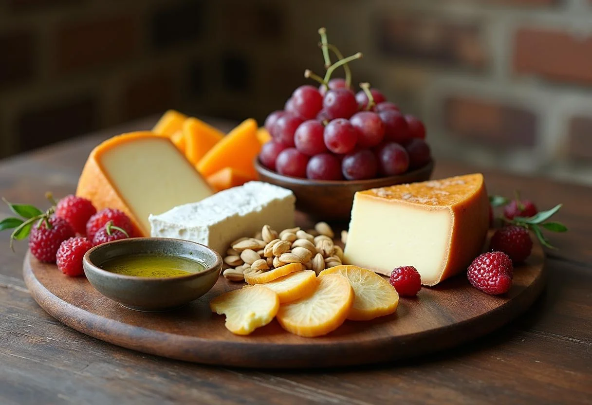 Beautifully arranged queso italiano platter with mozzarella and accompaniments ready to be enjoyed.