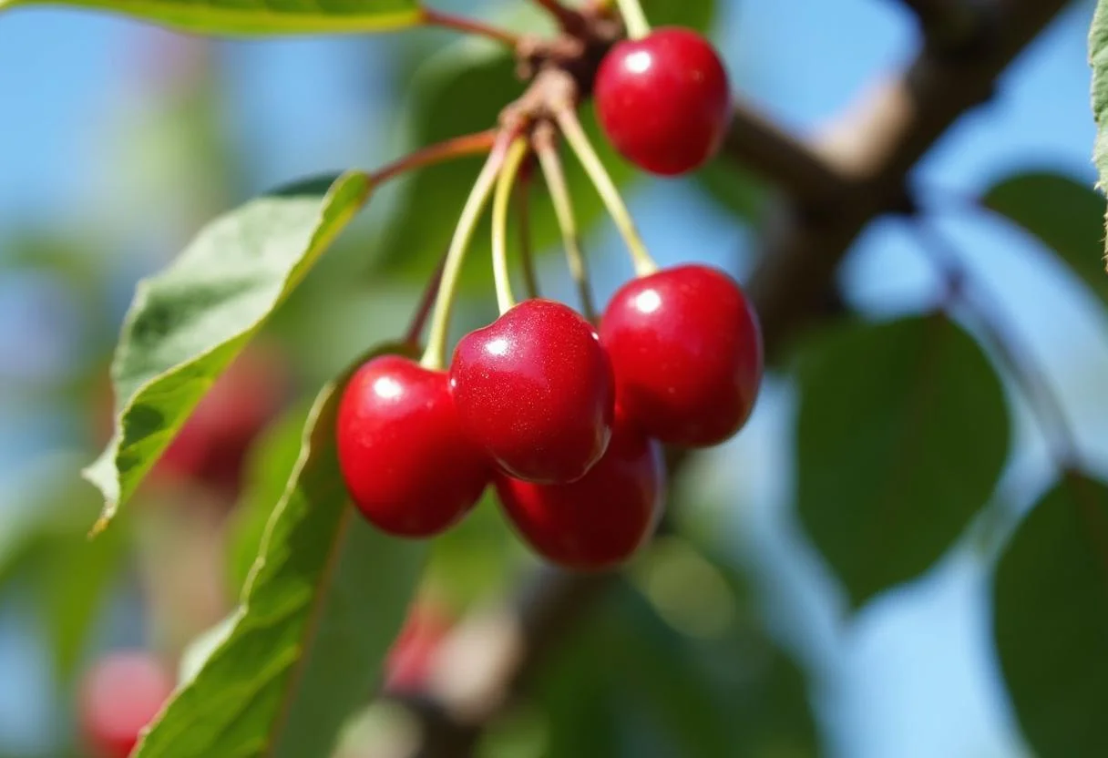 Frutas frescas de un árbol de cerezo recolectadas directamente para la receta de cerezas frescas.