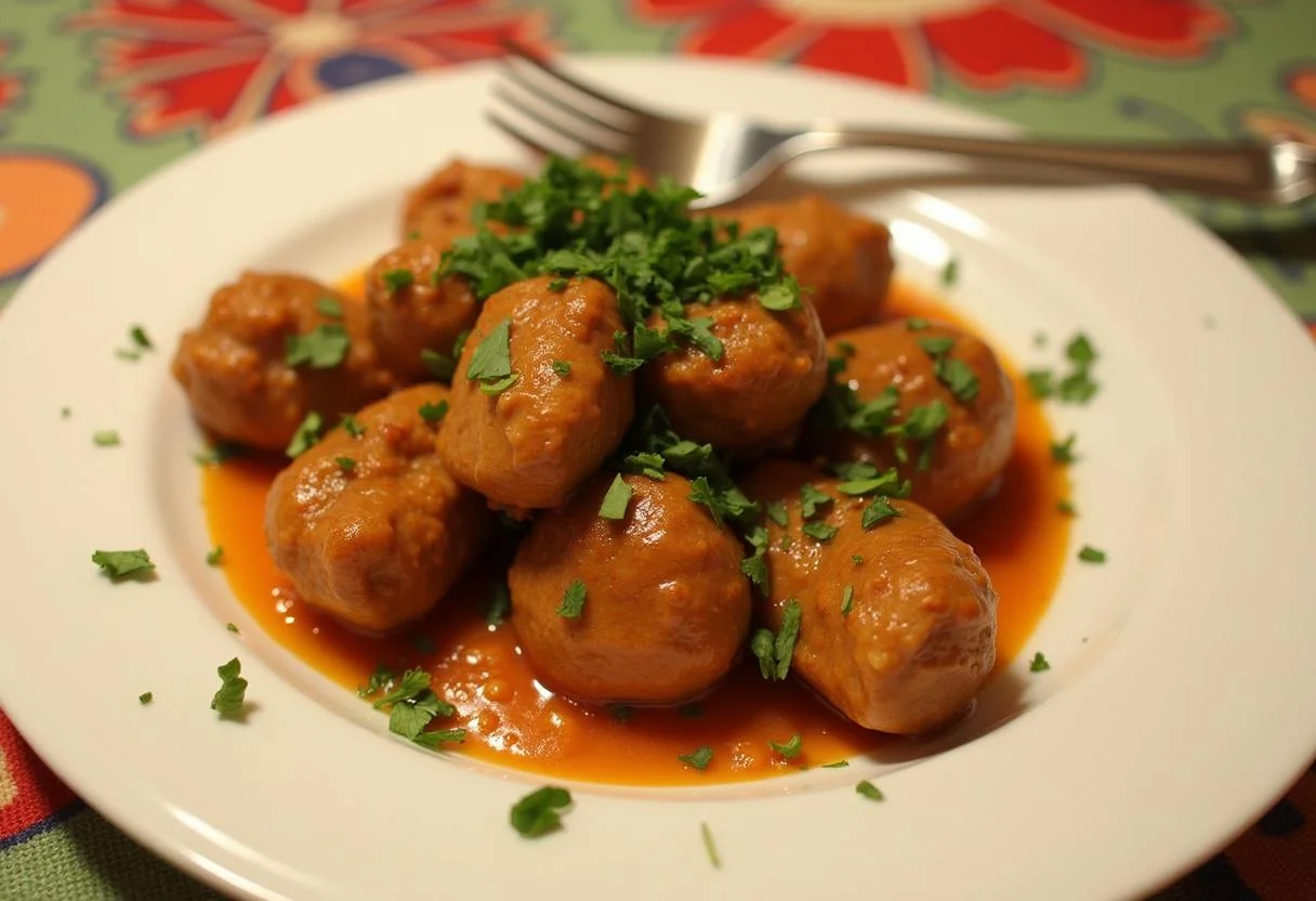 Served revuelto de morcillas garnished for a traditional Spanish meal.