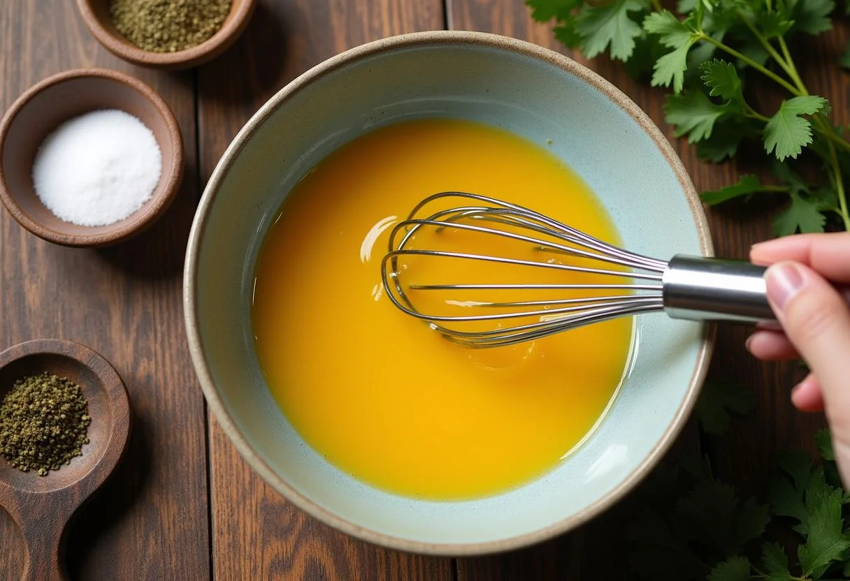 Huevos batidos para crear una deliciosa receta de revuelto de morcillas.