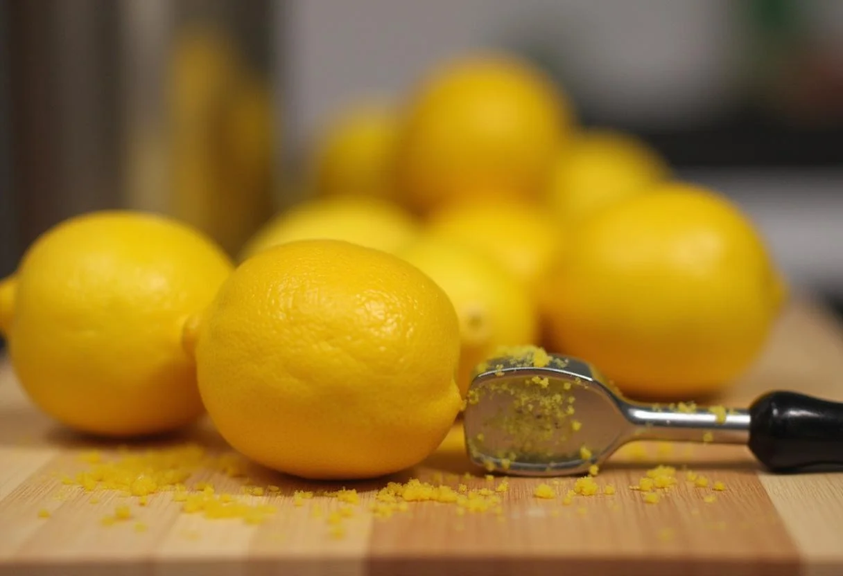 Rallando limones frescos para la preparación del sorbete de limon al cava.