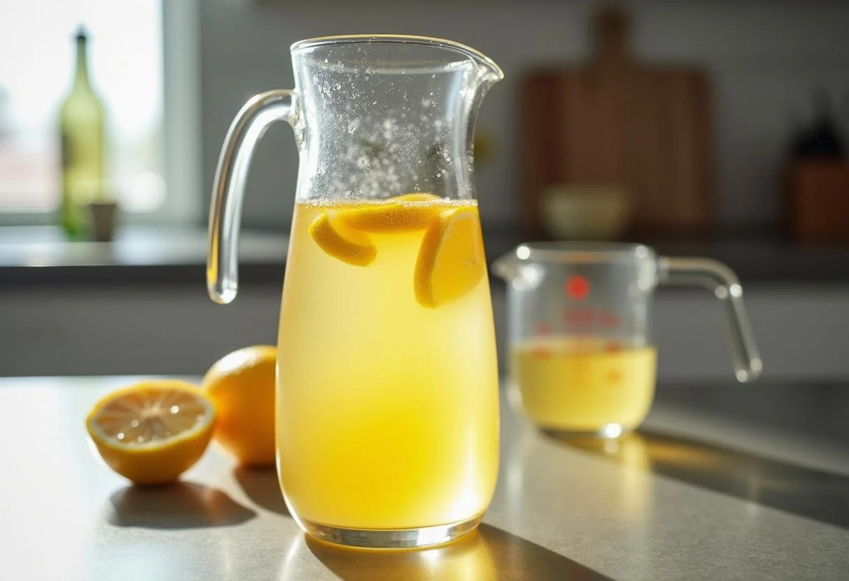 Combinando zumo de limón y cava para una refrescante receta de sorbete de limon al cava.