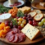 Tabla de quesos y embutidos ibéricos lista para disfrutar en una reunión festiva.