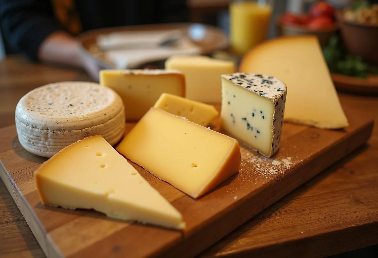 Tabla de quesos con diferentes variedades de queso ibérico lista para servir.