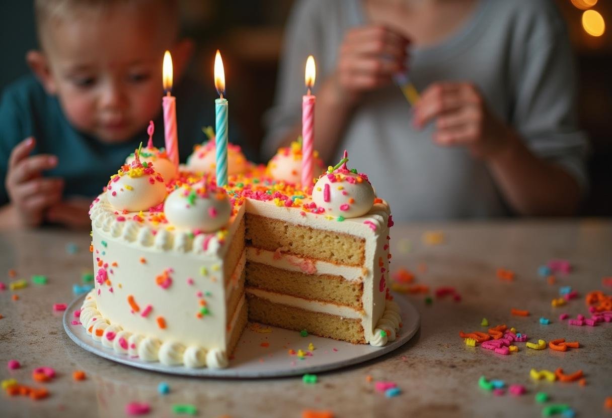 Tarta de cumpleaños casera decorada, perfecta para celebraciones.