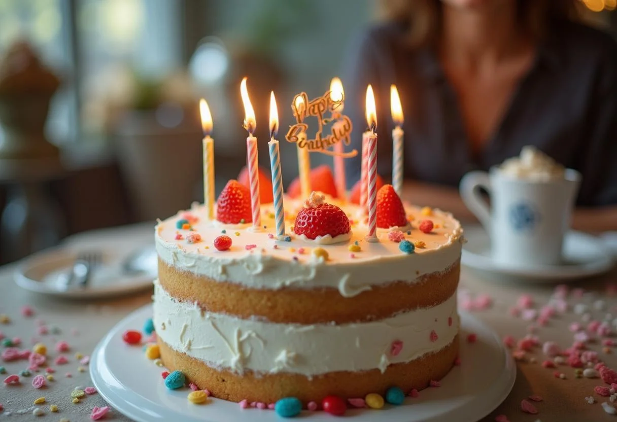 Tarta de cumpleaños casera decorada, perfecta para celebraciones.