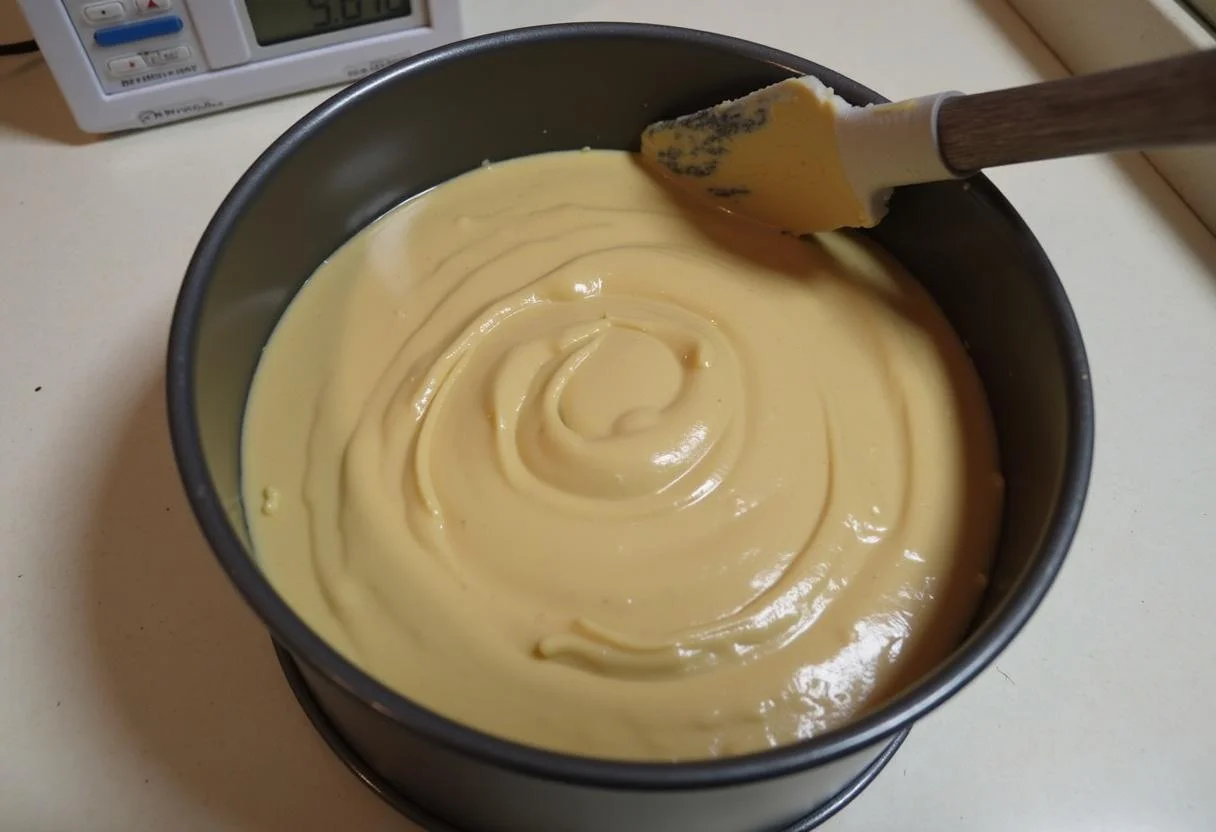 Rellenando un molde con la mezcla para tartas de cumpleaños originales para adultos.