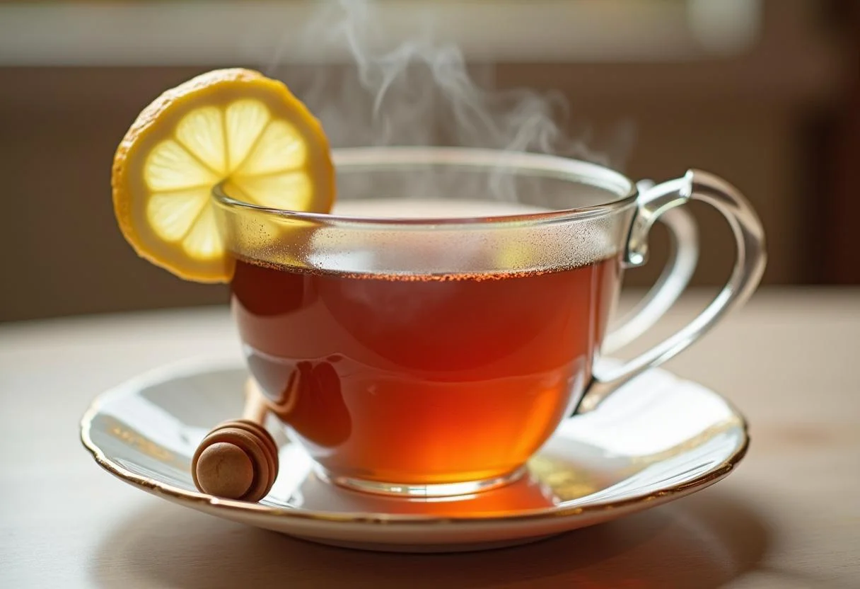 Taza de te caliente lista para disfrutar, ideal para momentos reconfortantes y charlas agradables.