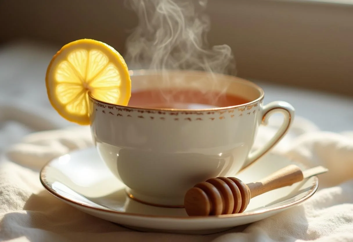 Taza de te caliente lista para disfrutar, ideal para momentos reconfortantes y charlas agradables.