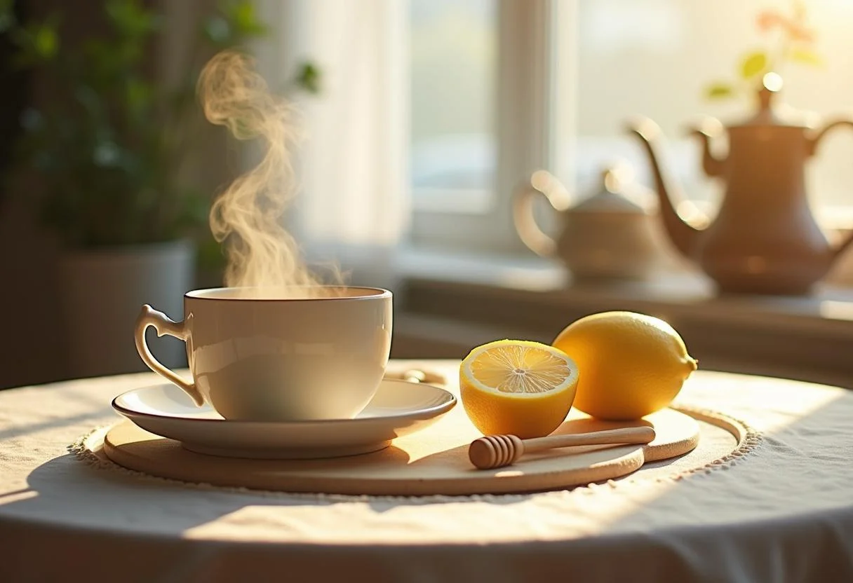 Taza de te caliente lista para servir en una mesa acogedora, perfecta para compartir momentos especiales.