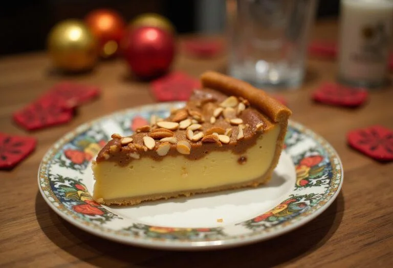 Slice of Thermomix Tarta de Santiago beautifully presented, highlighting its almond flavor.