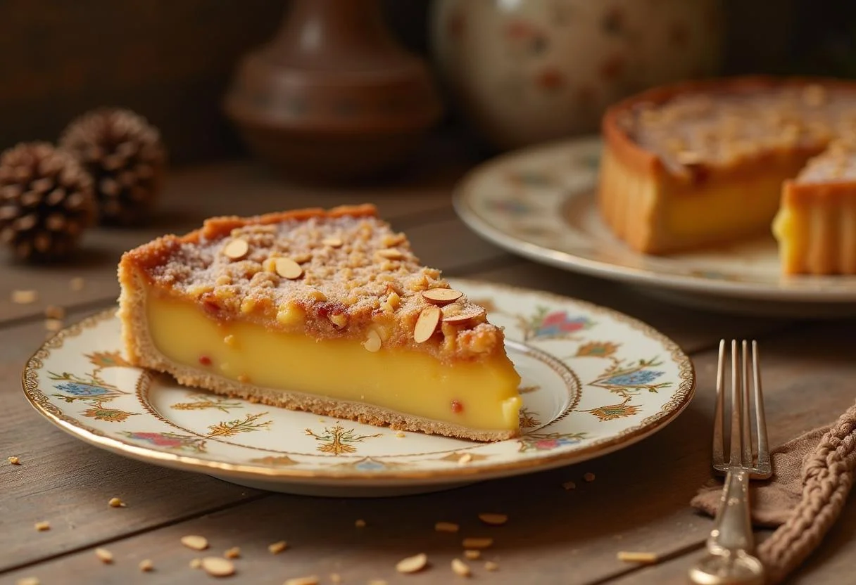 Slice of Thermomix Tarta de Santiago beautifully presented, highlighting its almond flavor.