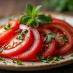 Final presentation of tomate rosa de Barbastro, perfect for a refreshing salad.