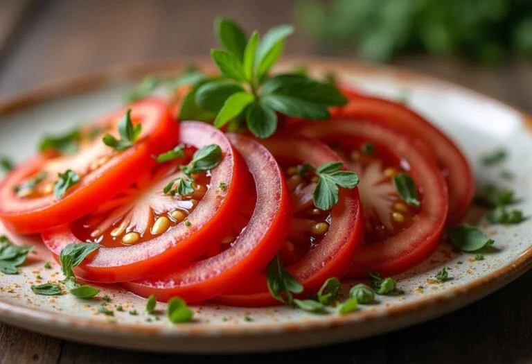 Final presentation of tomate rosa de Barbastro, perfect for a refreshing salad.