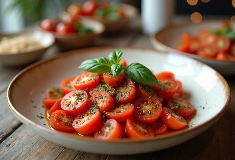 Plato terminado de tomate con ácido úrico listo para disfrutar.