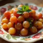 Ensalada de frutas con uvas frescas condimentadas, perfecta para disfrutar en reuniones.