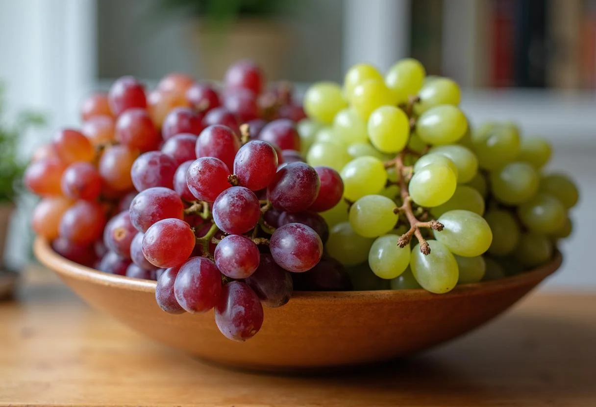 Uvas frescas en un tazón, resaltando la frescura de las uvas engordan.