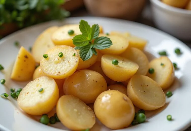 Valor nutricional patata cocida, presentación de patatas con información sobre las calorÃas y beneficios.