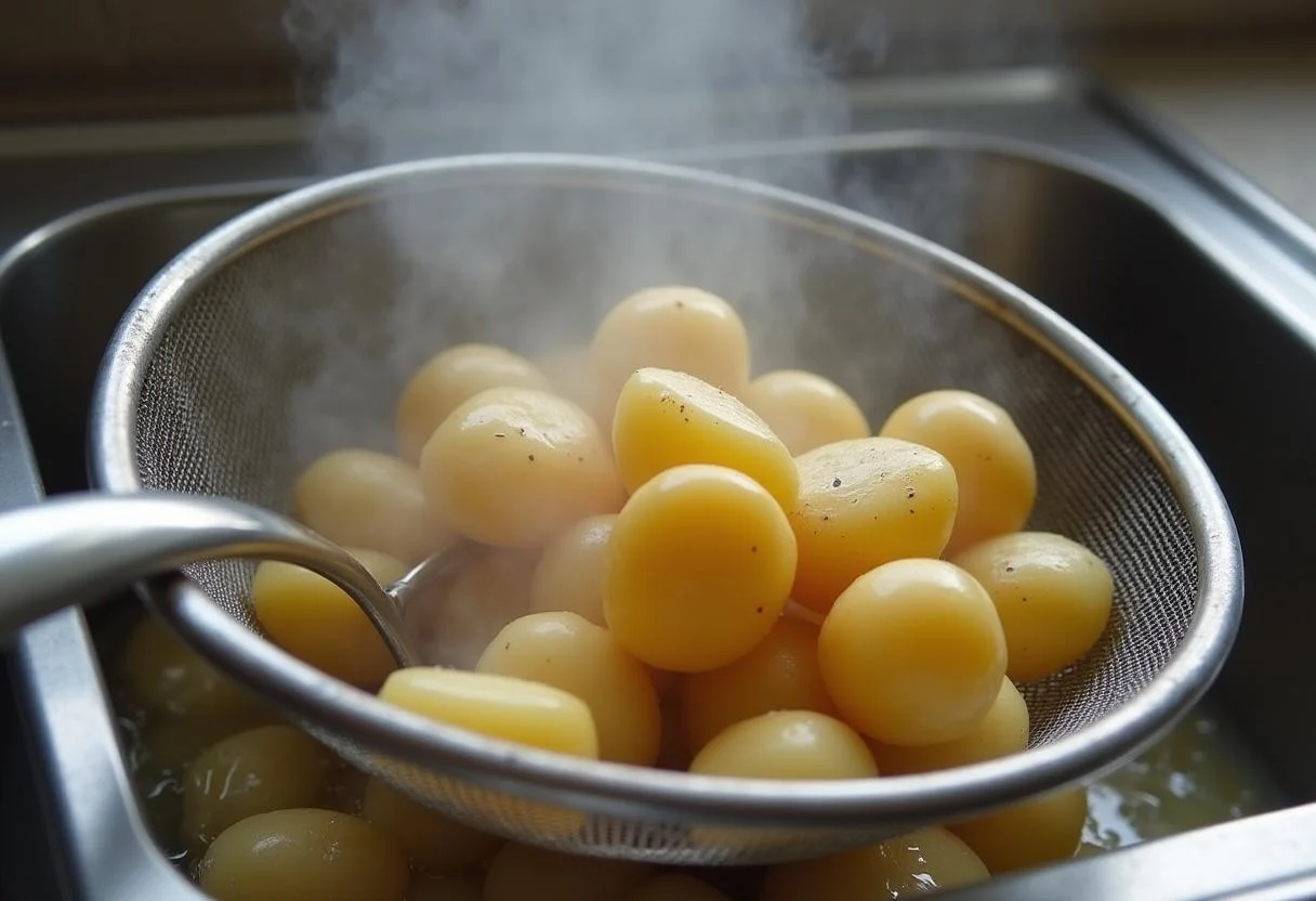 Escurrir patatas cocidas para resaltar su valor nutricional y calorÃas.