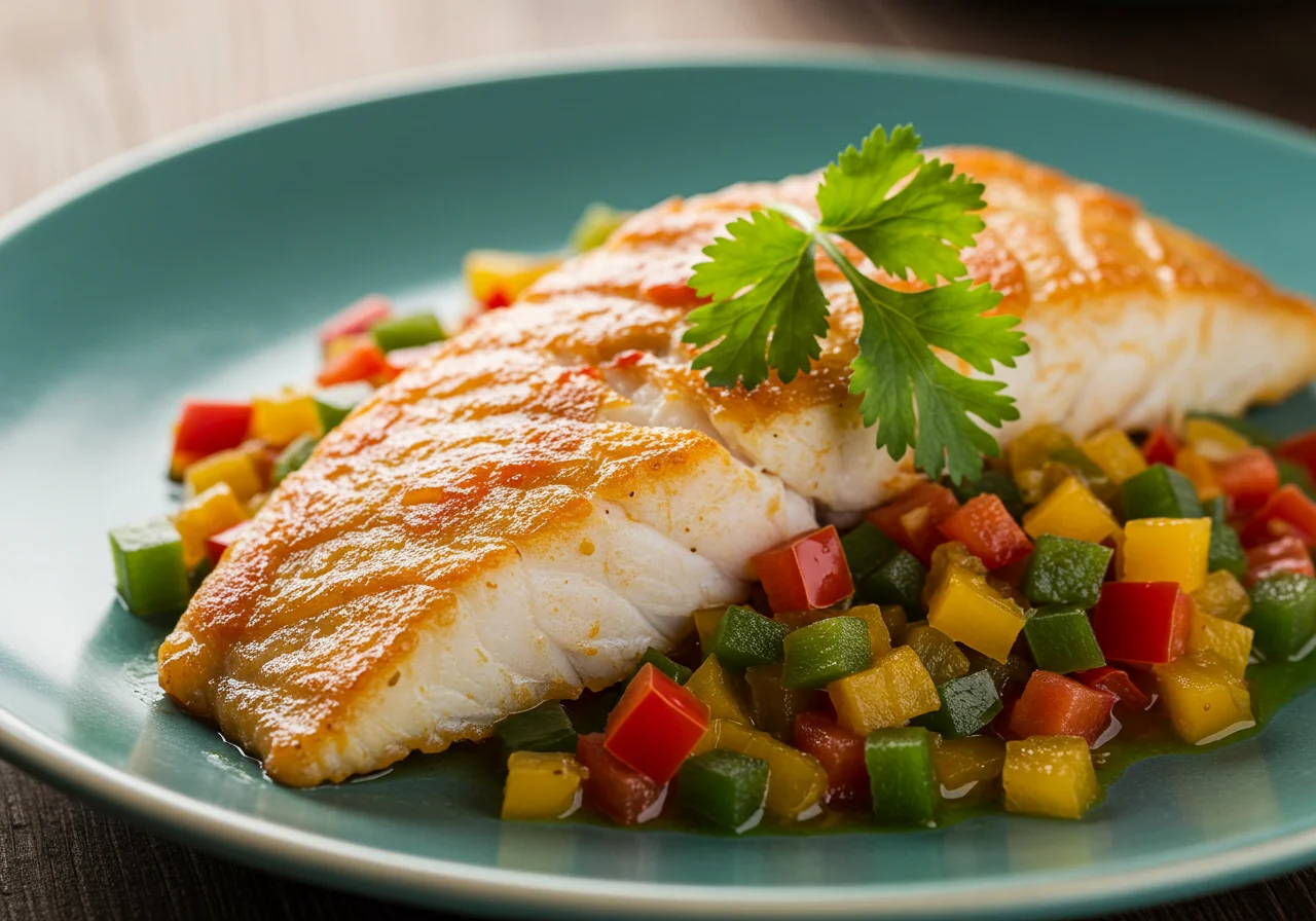 Deliciously plated pescado aguja ready to serve, perfect for seafood lovers.