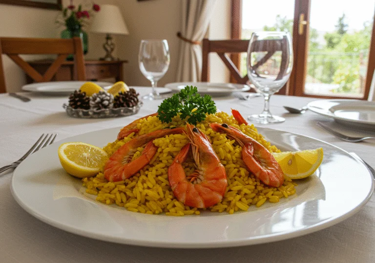 Delicious arroz con gambones presentation, perfect for festive gatherings.