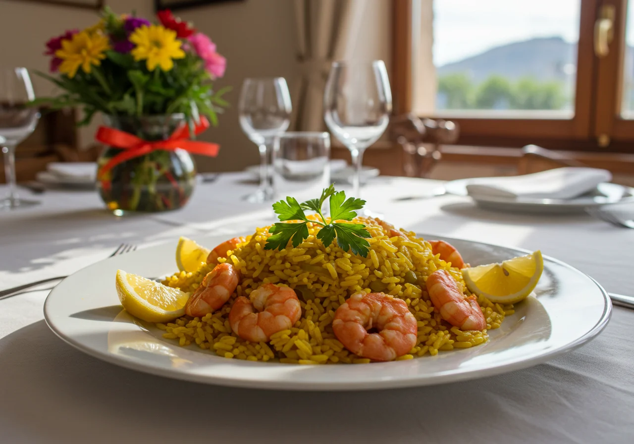 Delicious arroz con gambones presentation, perfect for festive gatherings.